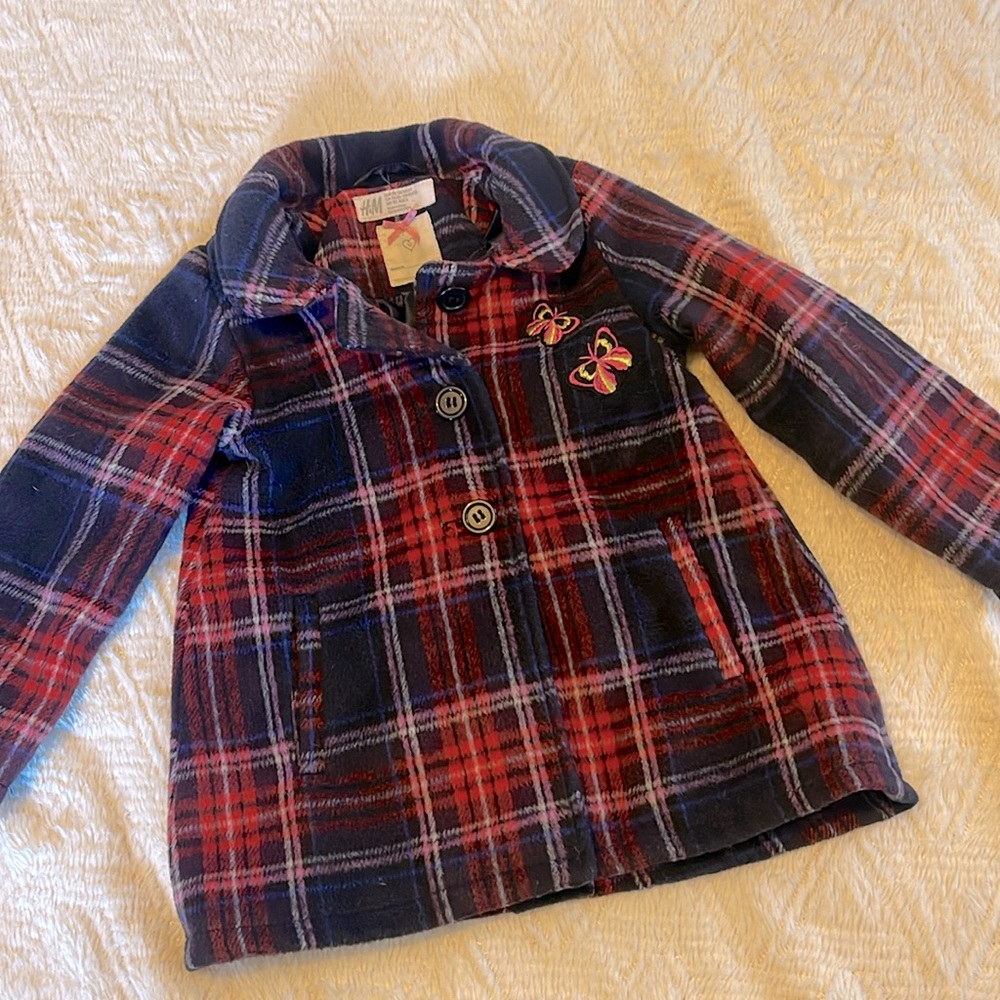 H&M Toddler Plaid Butterfly Pea Coat